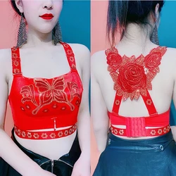 New Year Brilliant Diamond Bra Women Bling Bling Rose Bra for Women Rhinestones Red Bra Camis