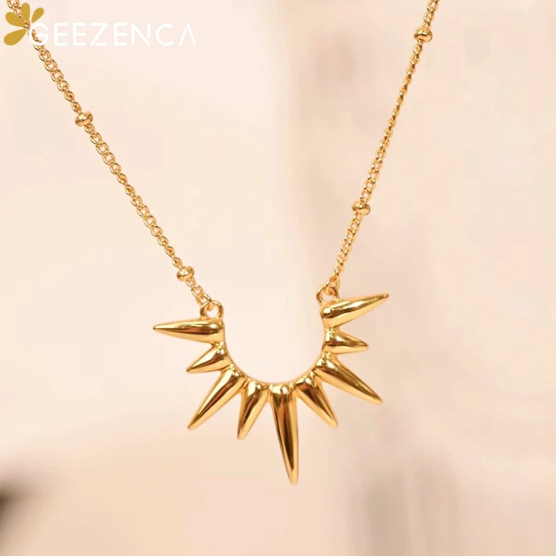 GEEZENCA 925 Sterling Silver 18K Gold Sunshine Shaped  Choker Necklaces For Women Korean Chic Style Simple Necklaces 2024 Gift