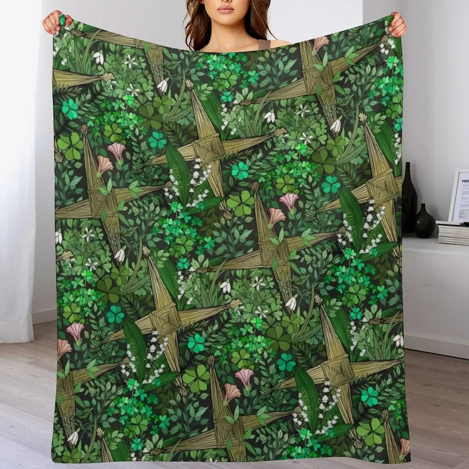 Saint Brigid's Cross in the Celtic Spring Throw Blanket Cozy Napping Blanket Gift for Mom Dad
