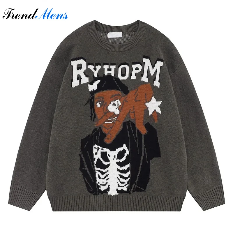 Autumn and Winter New Men's Evil Fun Anime Character Sweater Loose Casual Hip-hop Pullover Couple Harajuku Round Neck Sweater