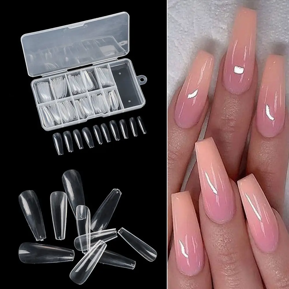 

100Pcs/Box Clear/White/Natural Acrylic Beauty Tools Coffin Fake Nails Full Cover False Nail Tips Manicure