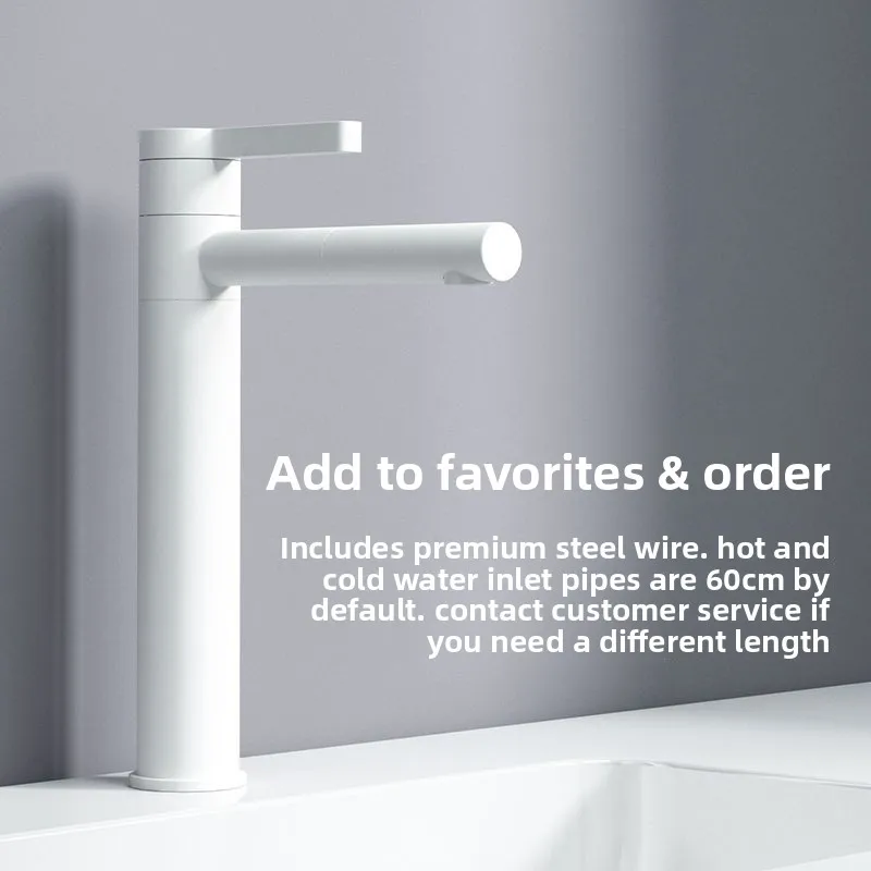 

Thickened refined copper rotating white faucet, minimalist modern hot and cold faucet for bathroom washbasin