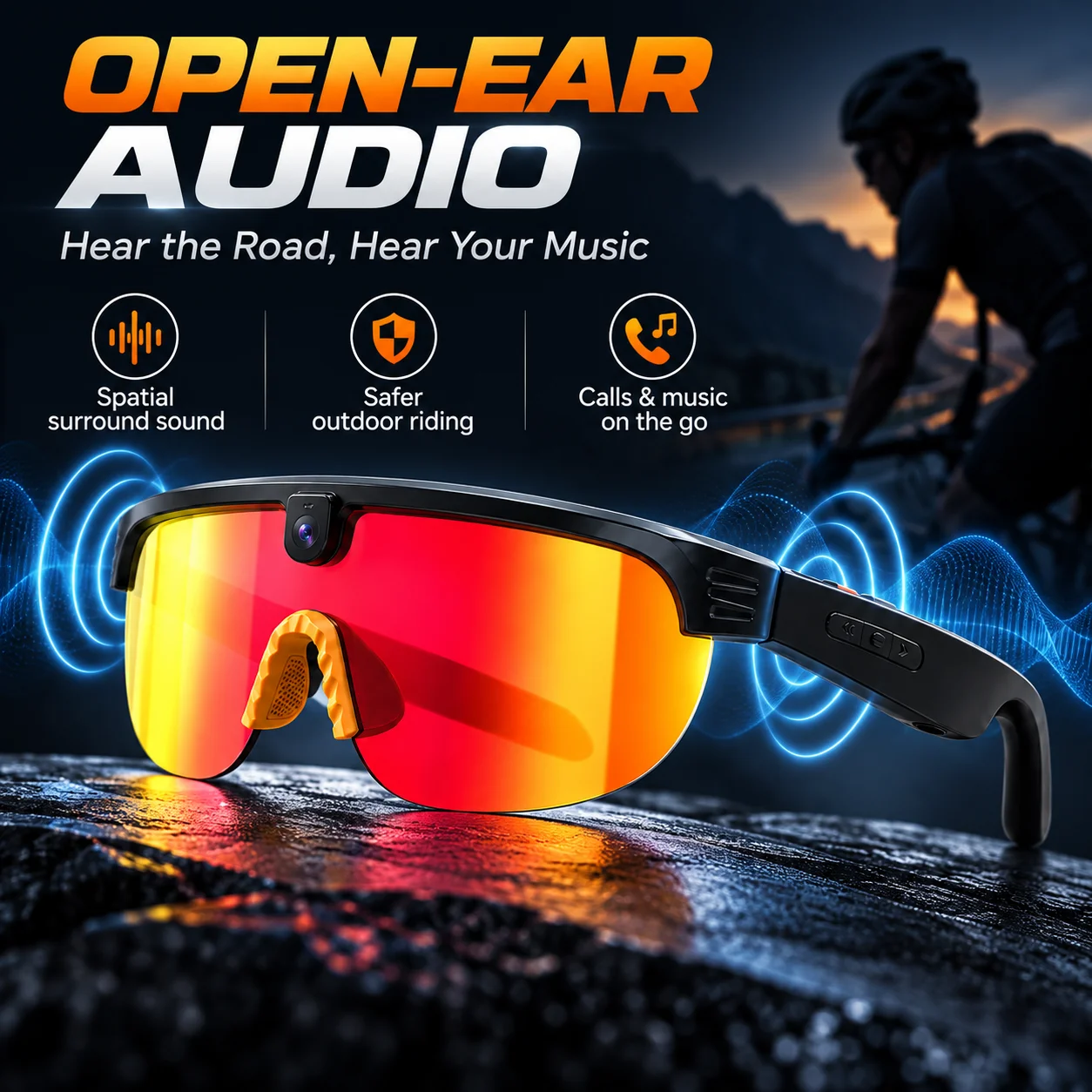 Smart Glasses Lens - AI Smart Glasses Cycling Sunglasses 8MP