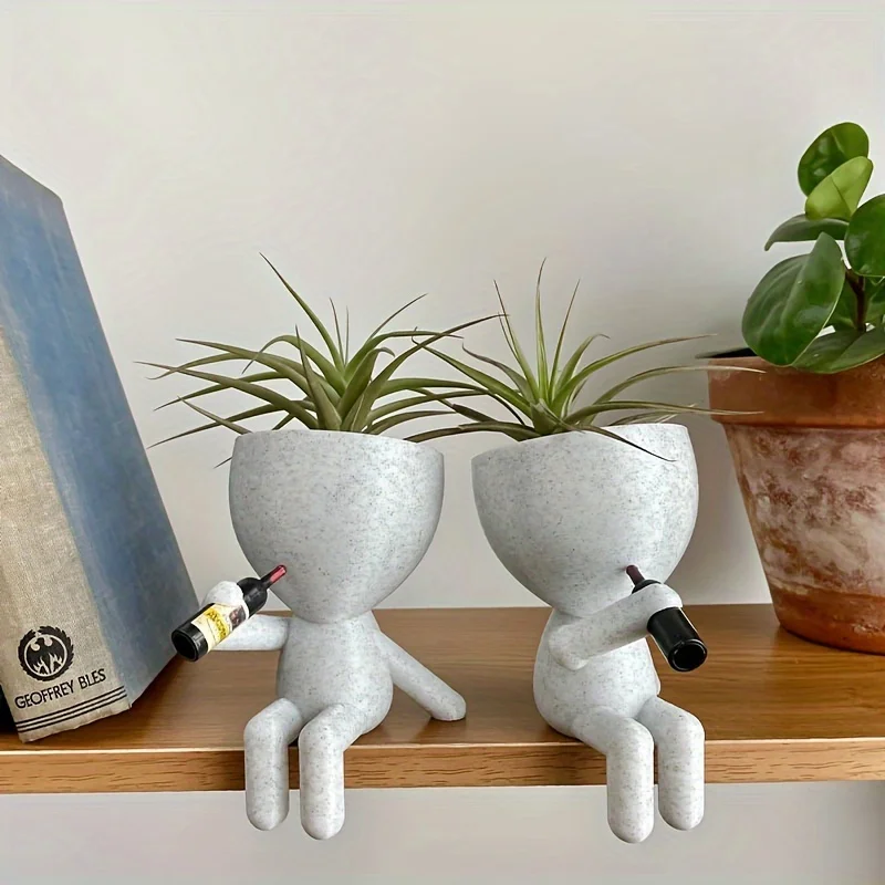 

New Resin Drinking Man Potted Plant Home Decor Miniature Figurine Cross Border Hot Sale