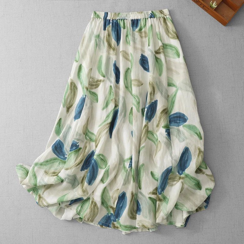 

High Quality Thin Cotton Polyester A-Line Midi Skirt with Elastic Waist Good Quality Half-length Skirts for Casual Wear