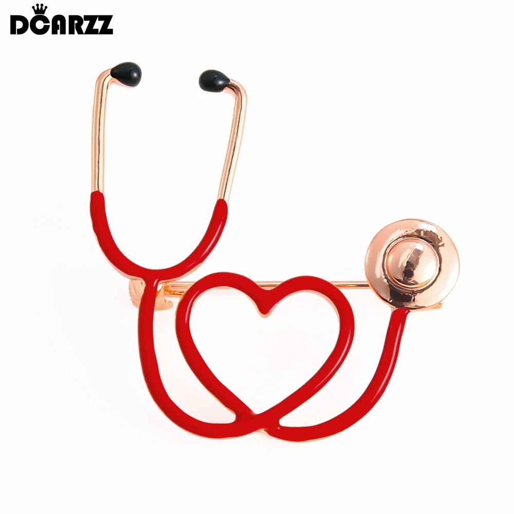 

DCARZZ Stethoscope Brooches Silver Plated Medical Classic Jewelry Nurse Doctor Student Red Enamel Lapel Pin Women Gift
