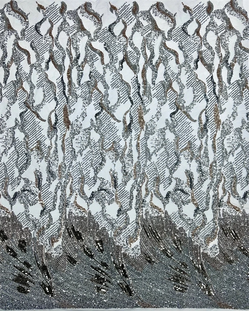 

High-Quality Luxury African Embroidered Sequined Lace Fabric, Nigerian Beaded Lace Fabric Suitable For Wedding Dresses