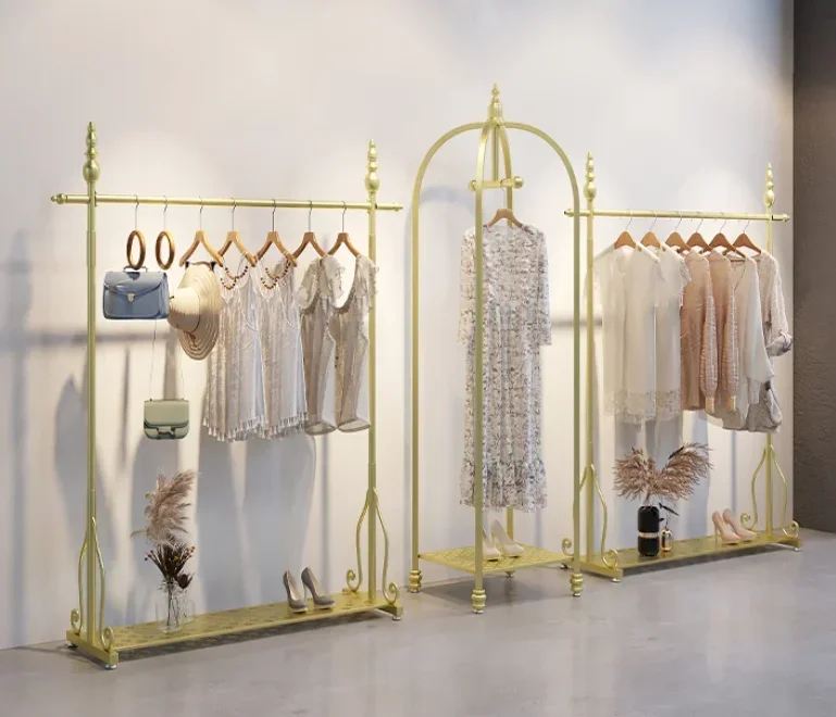

Tieyi Women's Wear Shop Floor Shelf Gold Clothes Shop Display Shelf Floor Creative Clothes Hanger