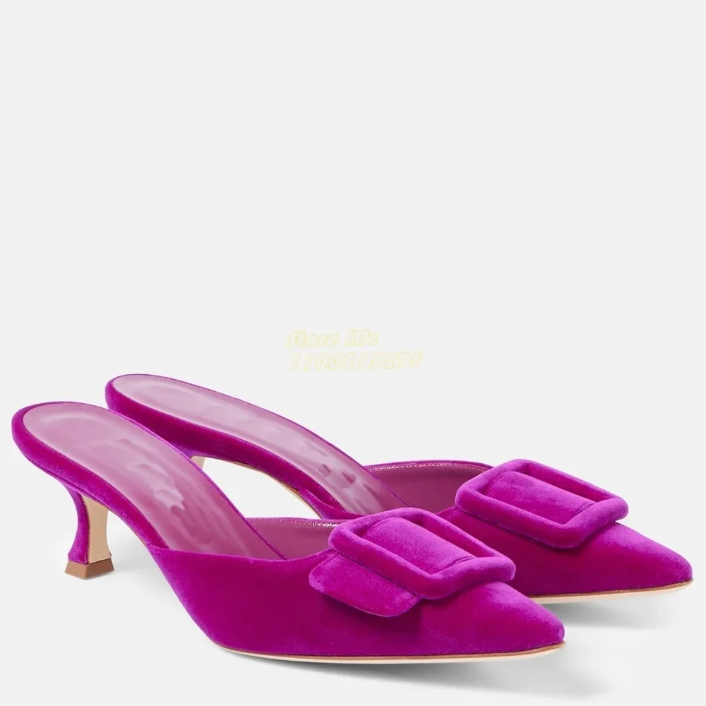 Velvet Mules Stiletto Thin High Heel Buckle Decor Stiletto Thin High Heel Runway 2024 Autumn Spring Women Dress Slides