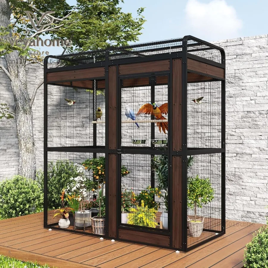 Large Outdoor Bird Aviary for Parakeets Parrots Macaws Canaries Budgies and Lovebirds with Multiple Perches Durable Black Bird