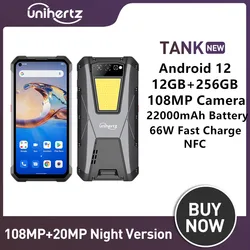 Unihertz TANK Rugged Smartphones Octa Core 12GB+256GB 22000mAh 108MP Camera Night Vision Android 12 Unlocked Mobile Phone NFC