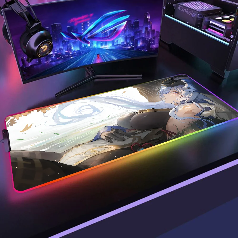 Ganyu Genshin Impact Mousepad XXL RGB Gaming Mouse Pads HD Black Gamer Accessories Large LED