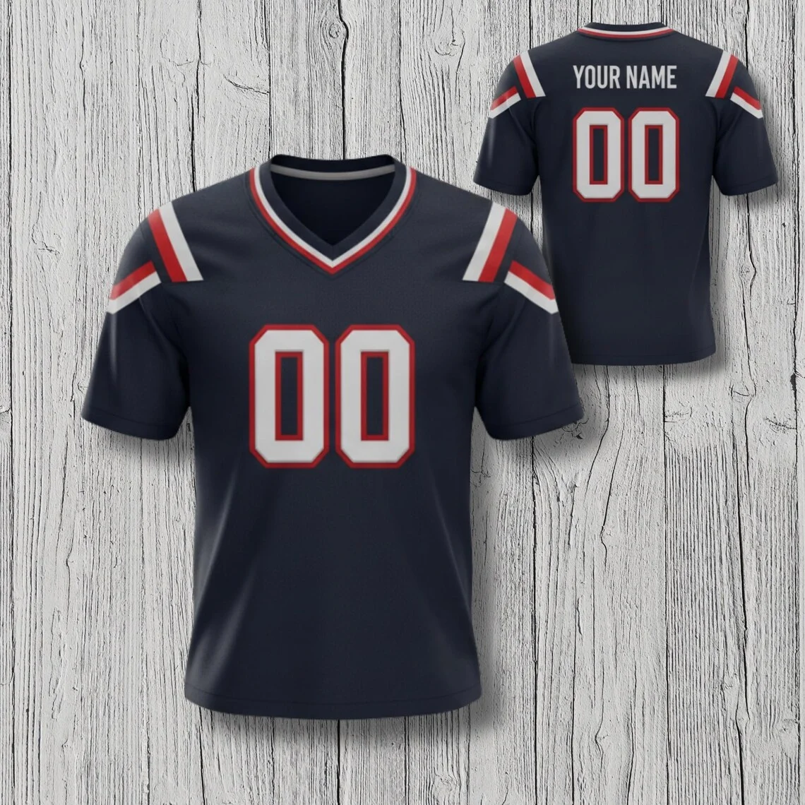 Custom American Football Fan V Neck Jersey Shirt All Over Print Sublimation Tee Unisex Game Day Top Personalized Number Gift