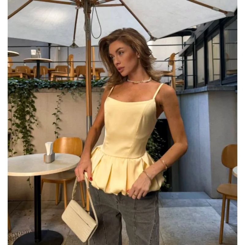 European and American A-line Halter Top for Women Slimming and Form-fitting Solid Color Top, Elegant and Versatile for Commuting