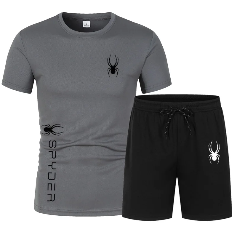 Sportedly-Vêtements de course décontractés pour hommes, T-shirt et short, respirant, deux pièces, fitness imbibé, marque sportive, été