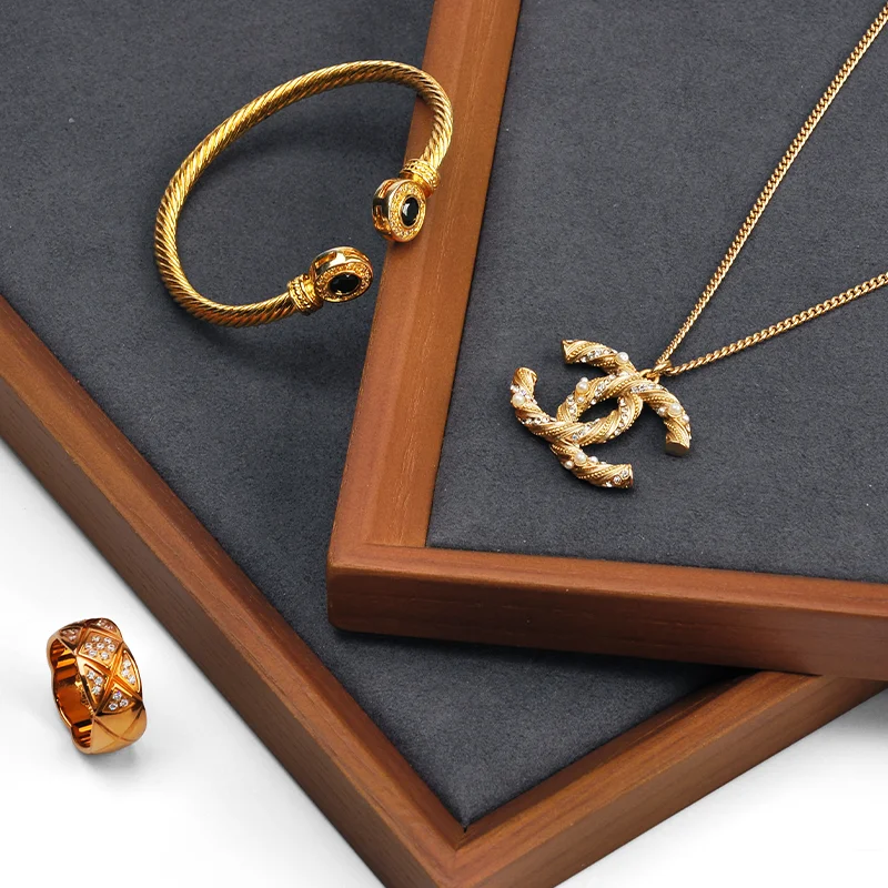Oirlv Wooden Jewelry Tray Stackable Solid Wood Jewelry Tray Necklace Bracelet Ring Watch Holder Wooden Tray for Jewelry Display