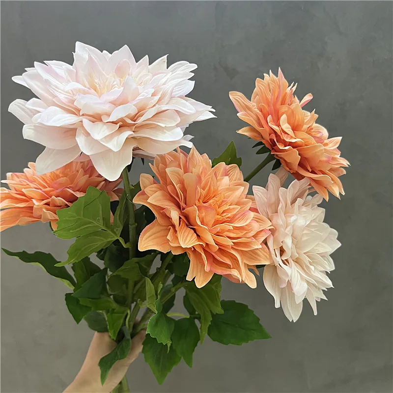 4Pcs/pack Faux Moisturizing Dahlia Real Touch Fake Flowers Wedding Decoration Home Living Room Display Party Flower Arrangement