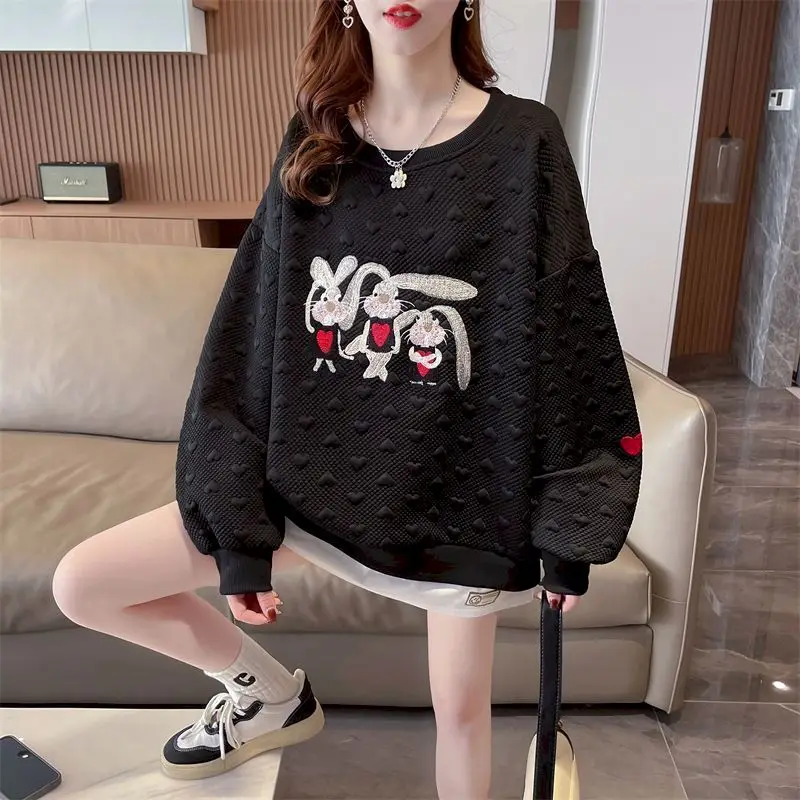 Embroidery Fake Two-piece Pullovers Women Fashion Design Sense Tops Spring Autumn Trend Thin Mid-length Pullover Jacquard Top