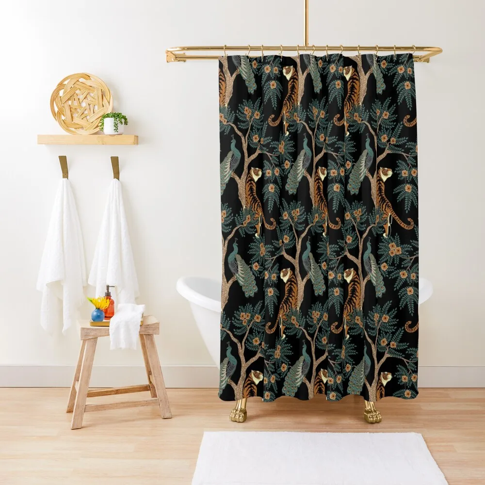 

Midnight Floral Pattern with Tigers & Peacocks Shower Curtain For Shower Cover Luxury Bathroom Shower Curtain