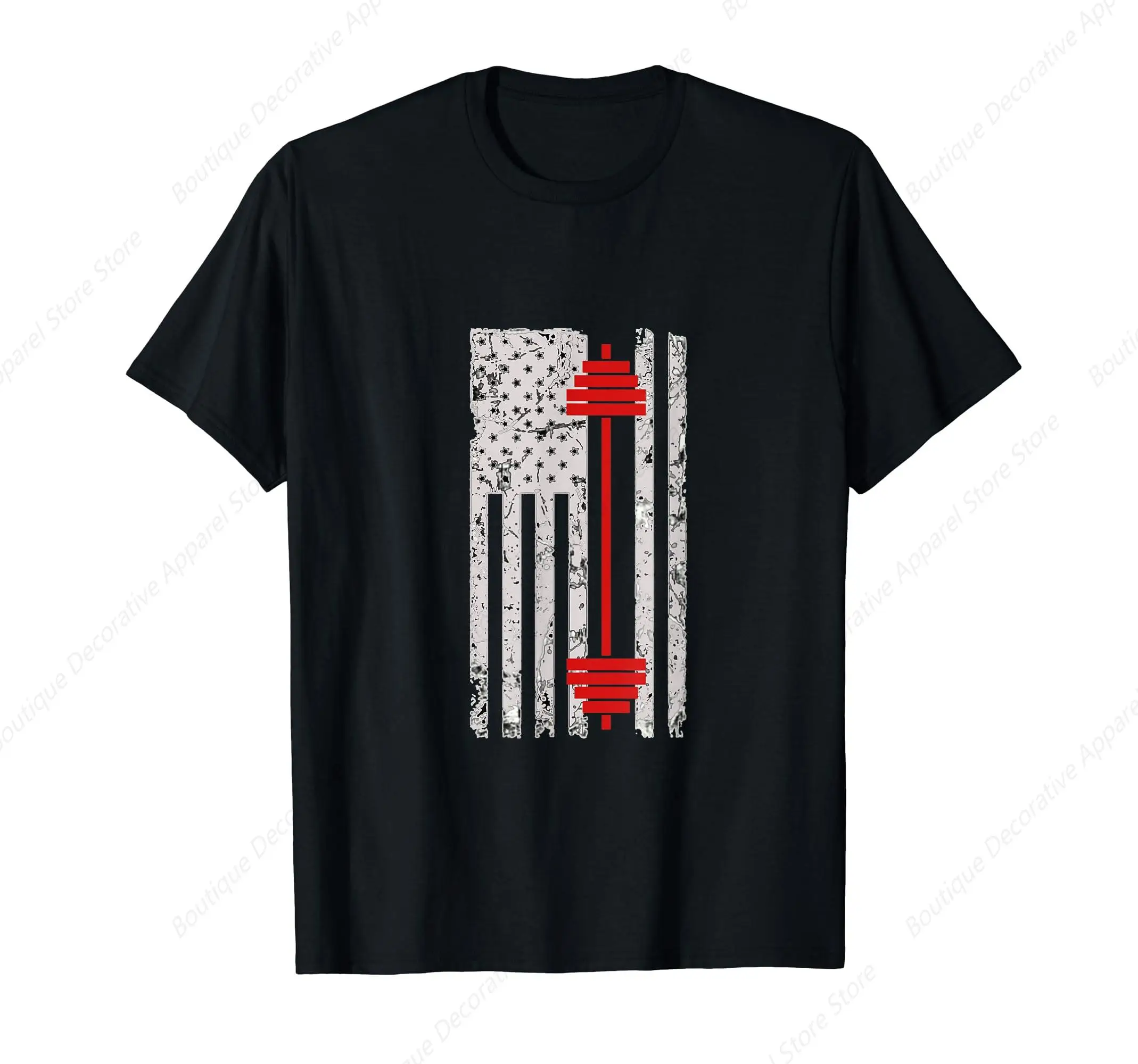 Barbell and American Flag Weight Lifting T-Shirt