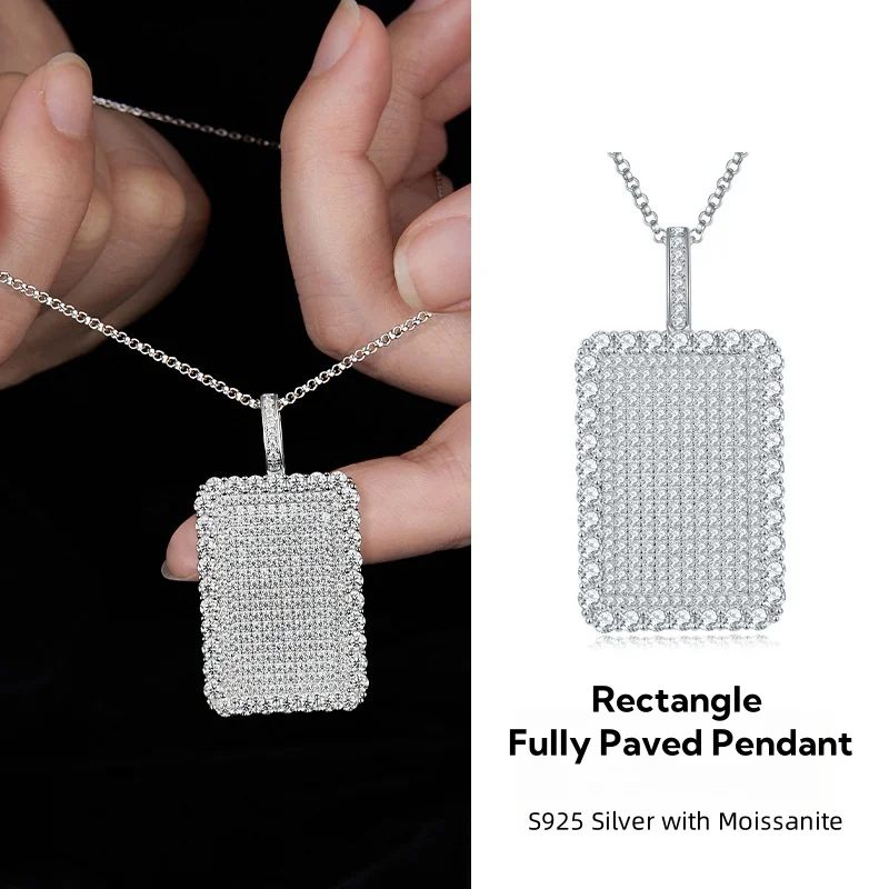 

Rectangle Fully Paved Pendant S925 Silver with Moissanite Hip-Hop Style Full Moissanite Necklace Boys' Jewelry Men's Jewellery