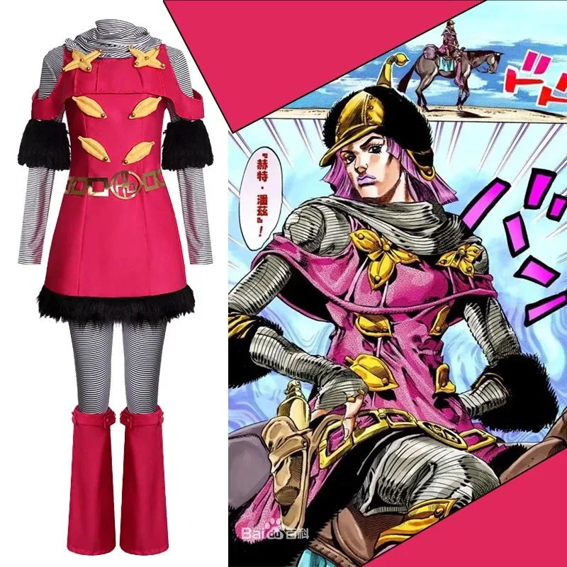 Hot Pants Cosplay Costumes Uniform Ainme JOJO Rose Red Dress Role Play Halloween Carnival Dressing For Women 2026