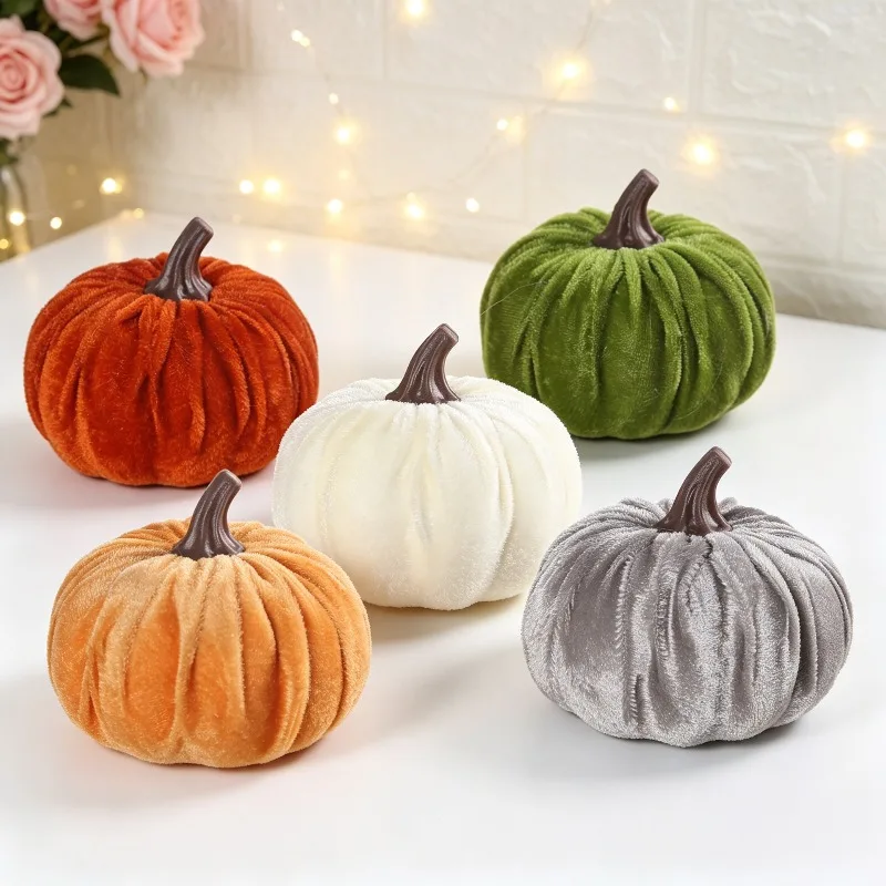 5pcs flocked faux pumpkin velvet simulation pumpkin halloween thanksgiving autumn decorative prop