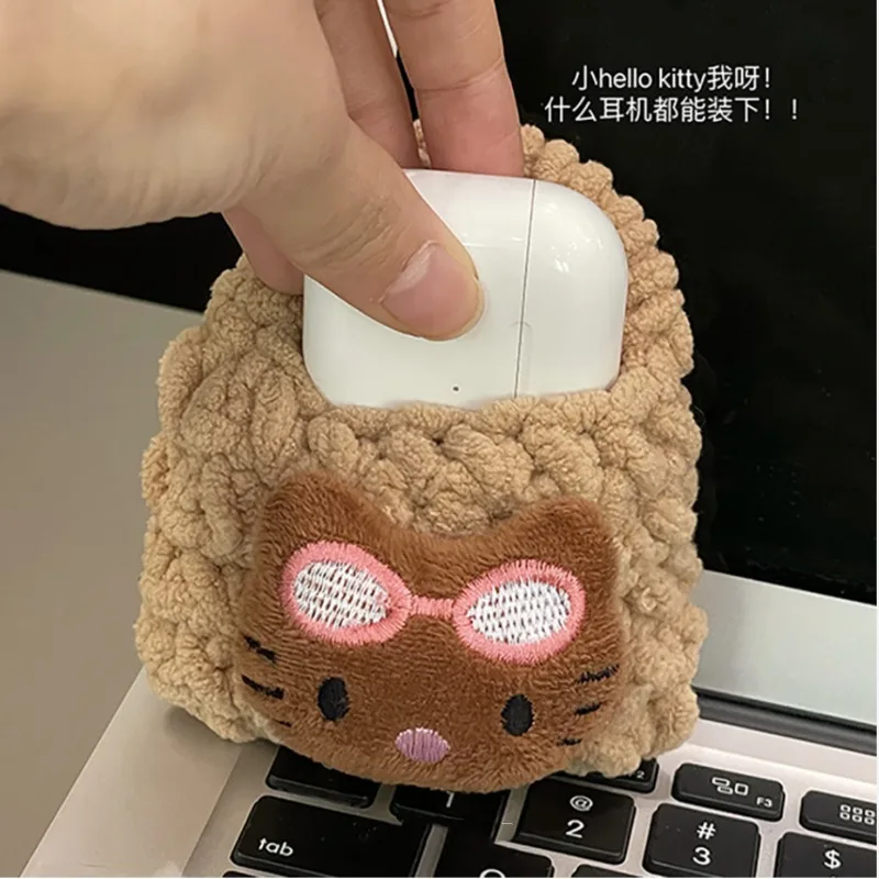 Sanrio Hello Kitty Earphone Bag Kawaii Girls Anime Hawaii Series Mini Knitted Change Storage Bag Girls Christmas Gift