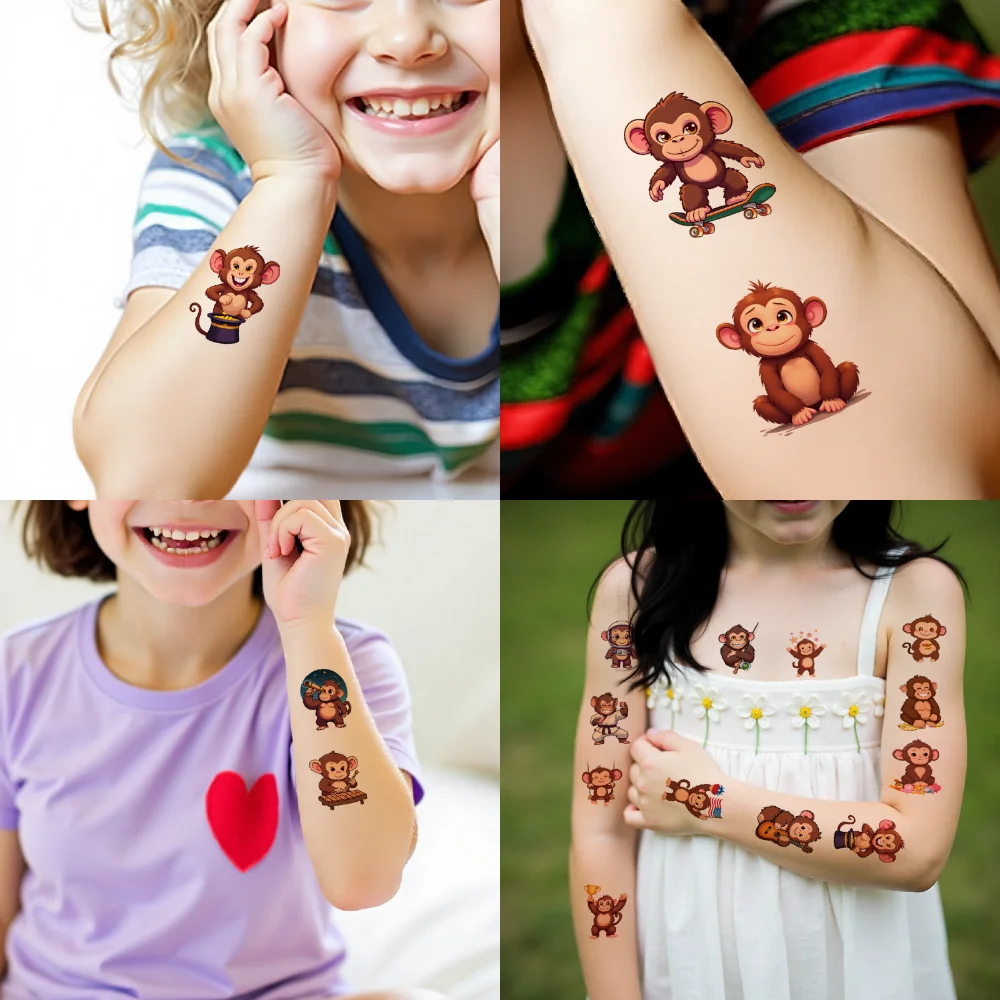 54 قطعة ملصقات تزيين الوشم المؤقت ملصقات الوشم المؤقت ملصقات القرد الكرتون للأسلحة