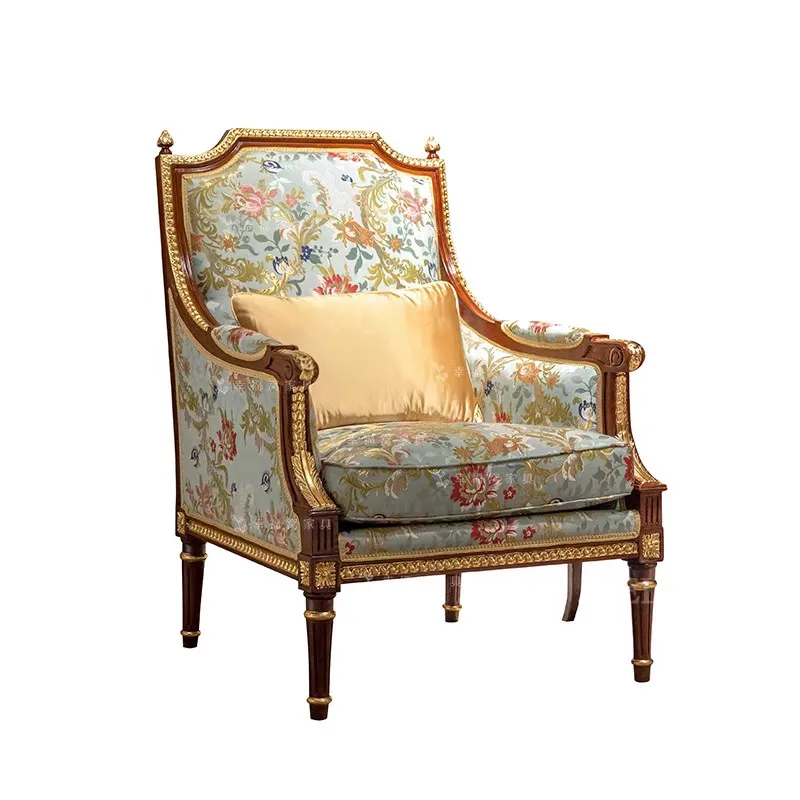 French European Solid Wood Carving Single Sofa Classical Luxury embroidery Fabric Villa Exhibition Hall Tiger Chair