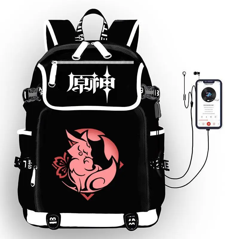 Genshin Impact Anime USB Port Backpack Bag Kids School Book Students Outdoor Shoulder Rucksack Laptop Mochila