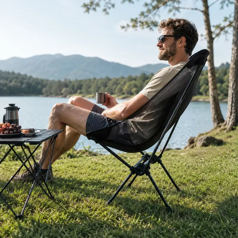 FY Camping Chair Ultra Light Portable Folding Moon Chair for Adults Hikers 6013 Aluminum Alloy Mesh Ergonomic 120kg Load