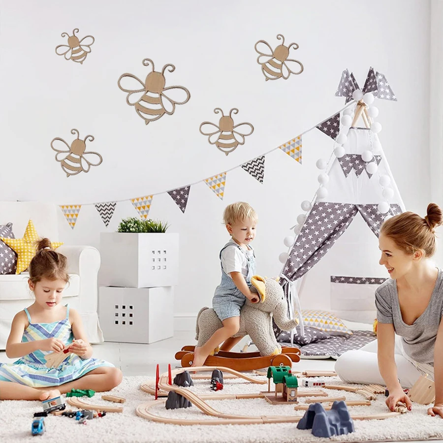 Ins Nordic Style Cute Bee Set - Suitable for Boys and Girls' Rooms, Offices, Dormitories, Christmas, Halloween, Thanksgiving - Irregular Shape, Bee Pattern, Anime-Themed Playful Art Decoration Style Home Wall Wooden Decoration - view 6