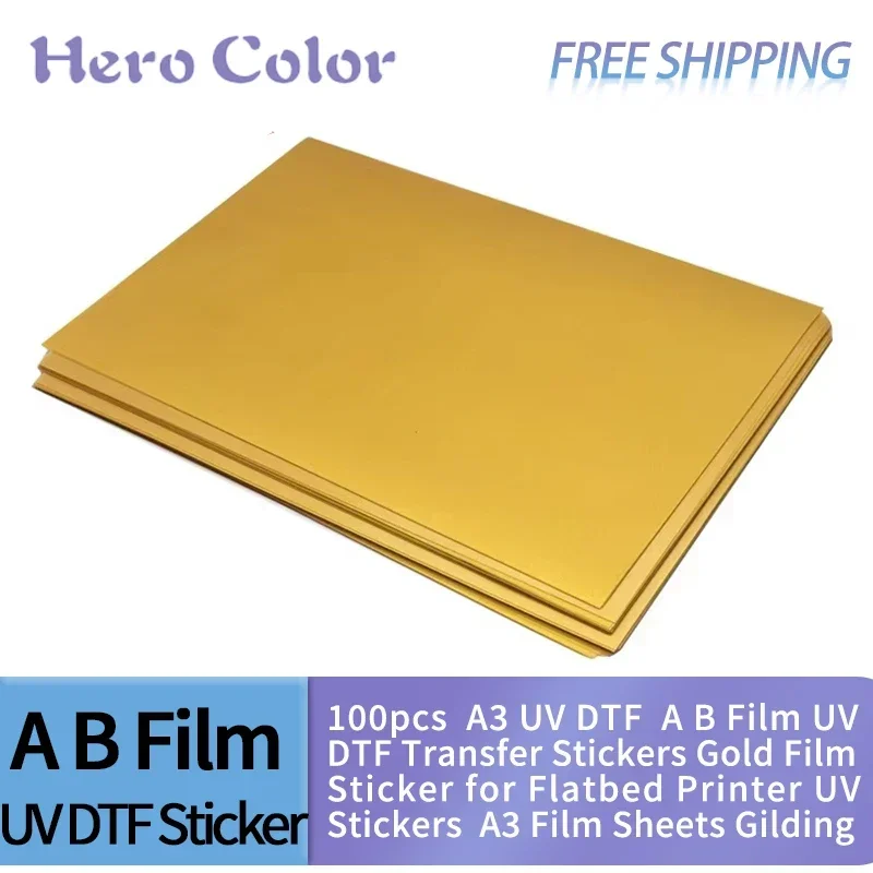 100pcs A3 UV DTF A B Film UV DTF Transfer Stickers Gold Film Sticker for Flatbed Printer UV Stickers A3 Film Sheets Gilding