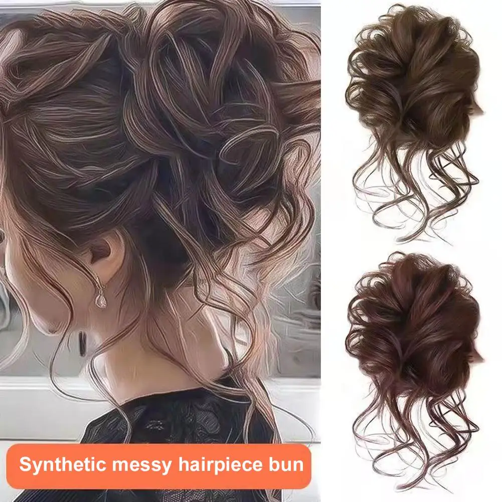 

Синтетический шиньон Lazy Voluminous Bun Ponytail — короткие вьющиеся накладные волосы с натуральными пушистыми концами для быстрого прически, грязных булочек