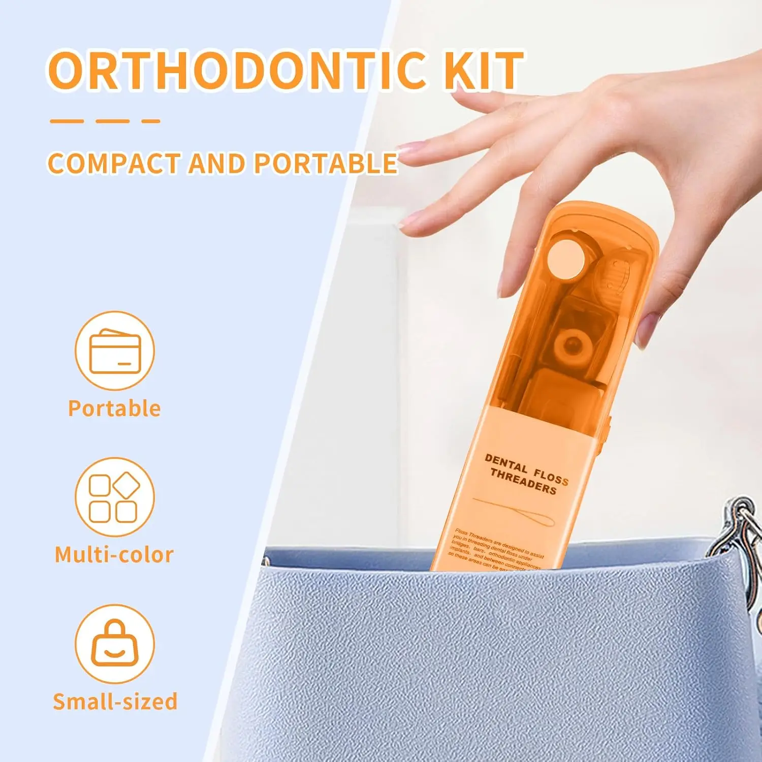 Dental brace cleaning kit, portable orthodontic toothbrush set, oral care dental travel kit - interdental brush, dental wax, dental floss, toothbrush case, available in multiple colors