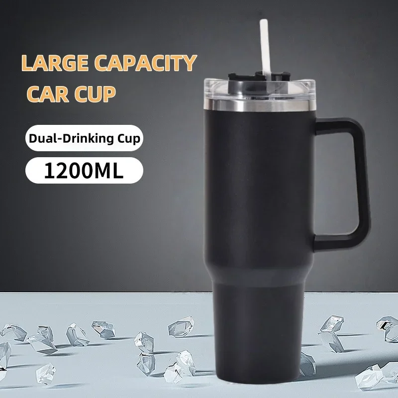 Jumbo 304 Stainless Steel Insulated Mug 40oz Generation  Car Cup with Handle Portable Ice Master Straw Cup Leak-Proof Food-Grade