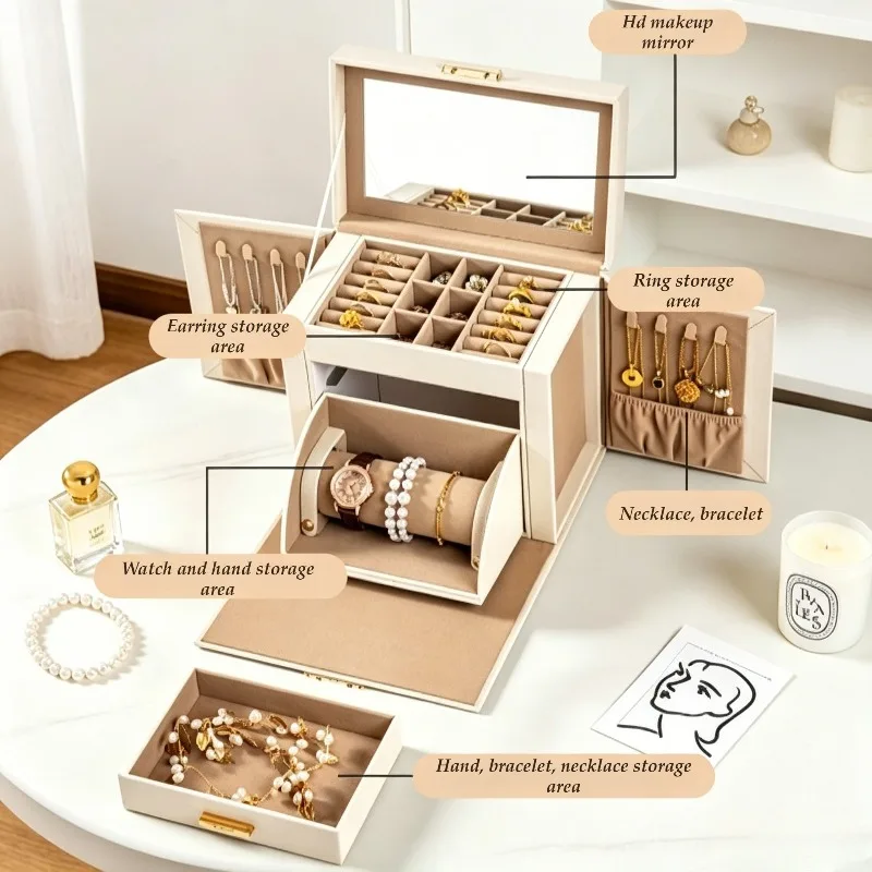 Large Capacity Jewelry Storage Box Leather Necklace Boxes Multifunctional Bracelet Organizer Case Luxury Watch Packaging Box
