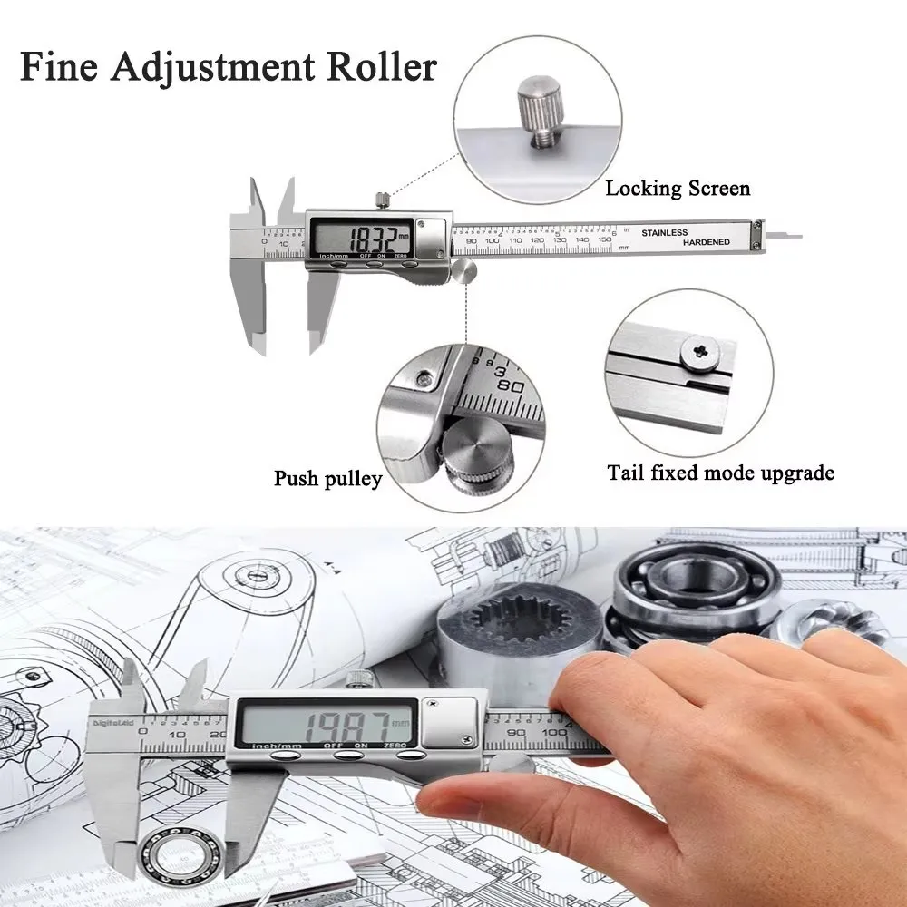 Digital Vernier Caliper 6/8 Inch 150mm/200mm Stainless Steel Electronic Metal Caliper Micrometer Depth Measuring Tools