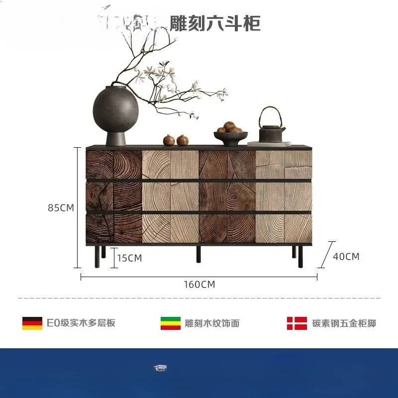 massief houten zes-chester kast, vijf-emmer wanddecoratie, woonkamer, vintage slaapkamer, gesneden ladeopberger