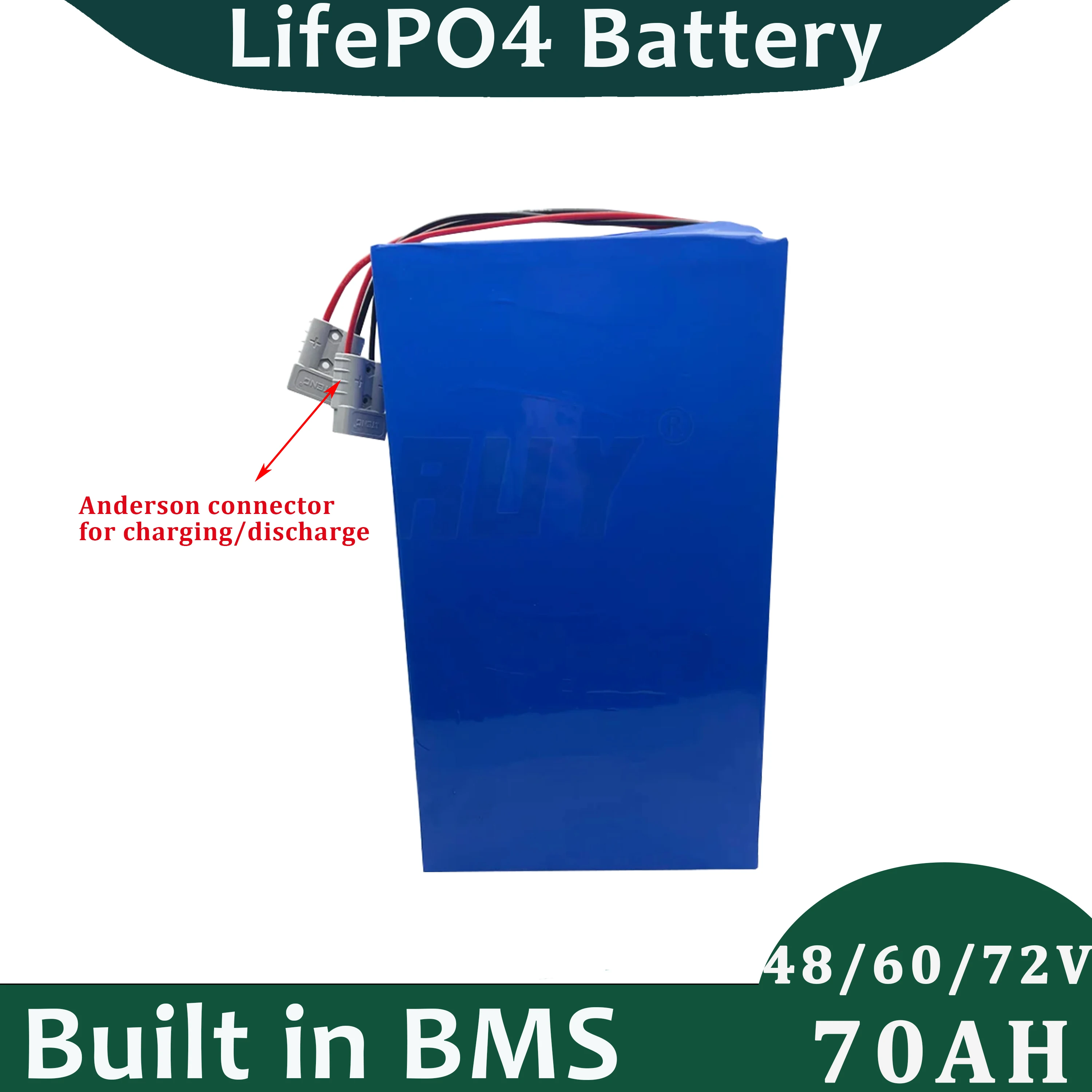 LiFePO4 Lithium Battery Pack 48V 60V 72V 70Ah Motorcycle Built-in Bluetooth BMS For 3500W 4000W 5000W 7000W Electric Cart