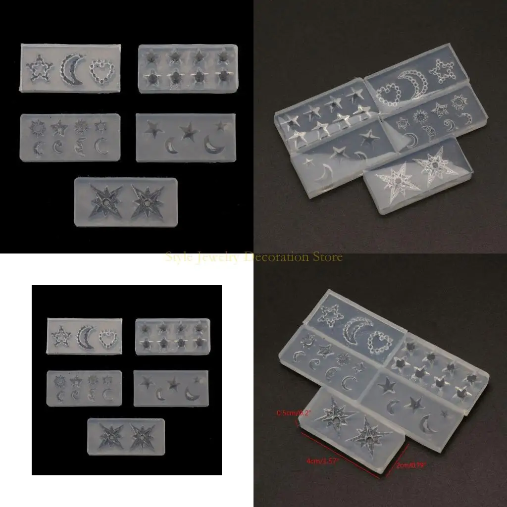 

D46E 5Piece Super Shiny for Sun Moon Star Filling Mold Resin Silicone Jewelry Making