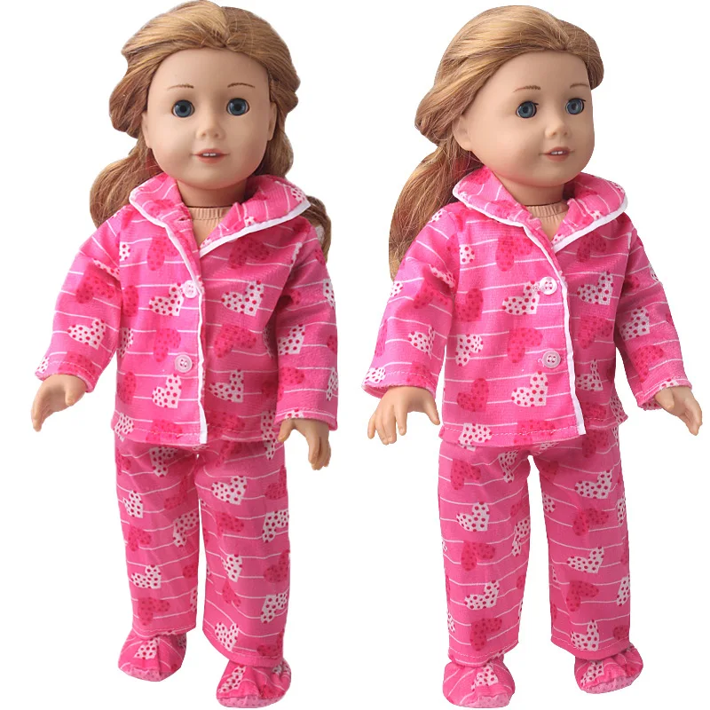 18 inch Doll Girl Plush Pajama Set Doll Winter Pajama Eye Mask Shoes Top Pants Four Piece Set Pajama Doll Accessories