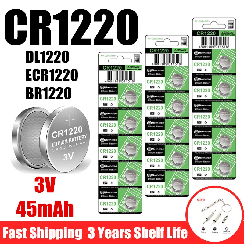 5-50pcs CR1220 Button Coin Cell Battery For Watch Car Remote Key CR 1220 ECR1220 GPCR1220 5012LC 3V 45mAh Lithium Batteies