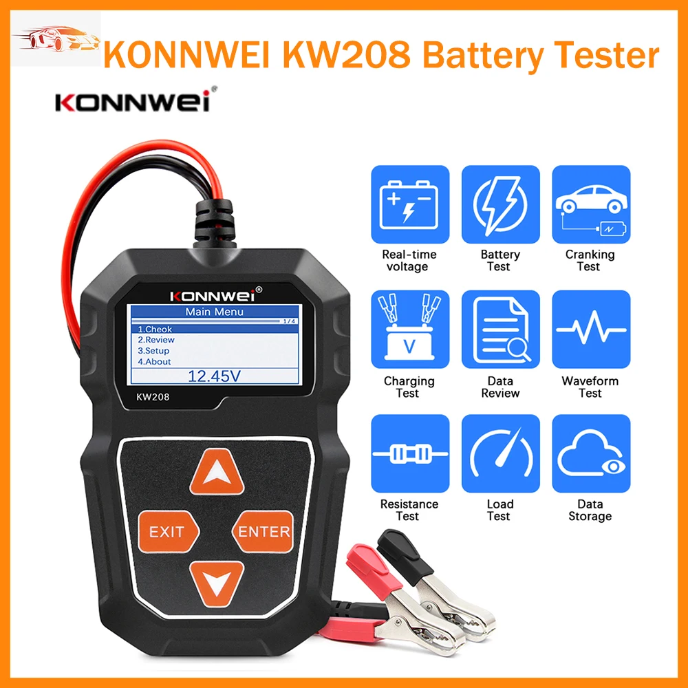 KONNWEI KW208 Circut Battery Analyzer Car Battery Tester 12V 100 to 2000CCA Cranking Charging 12 Volts Battery Tools pk BM550