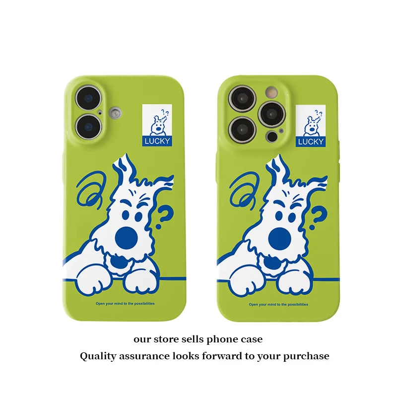 Ins Green Greetings Cartoon Dog Case for IPHONE 16 15PRO MAX 14 13 PRO 13 PRO MAX 15PLUS 15PRO Acrylic Hard Mobile Phone Cases