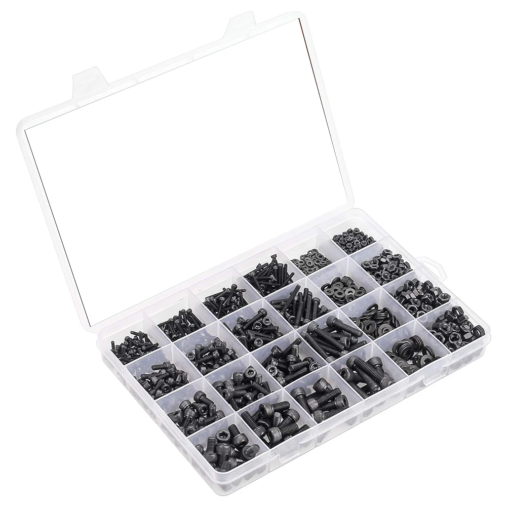 20x14x4cm Hexagon Socket Screws Bolts And Nuts Versatile Screw Set 1575PCS Assortment Black Carbon Steel Screws