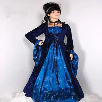 Abito da hostess blu rinascimentale europeo