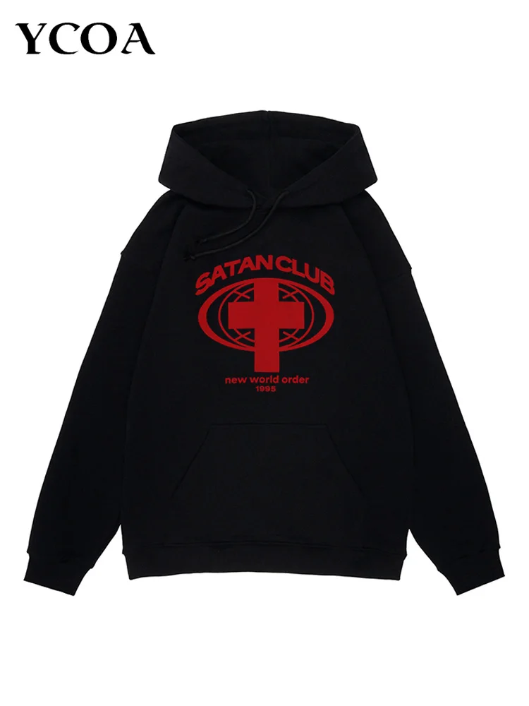 

Men's Sweatshirts Satan Club Graphic Hoodies Oversized Winter Harajuku Long Sleeve Tops Korean Fashion Y2k Streetwear Clothing