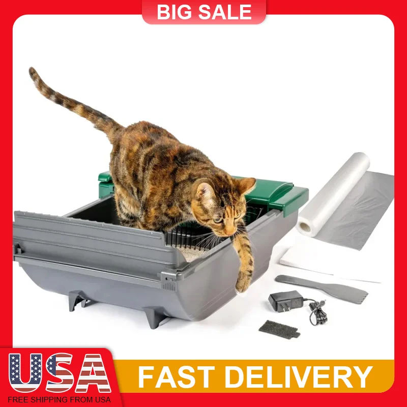 

Self Cleaning Cat Litter Box Smart Sensor Automatic Large Odor Control Hands Free Quiet Operation with 4 Month Litter Bags